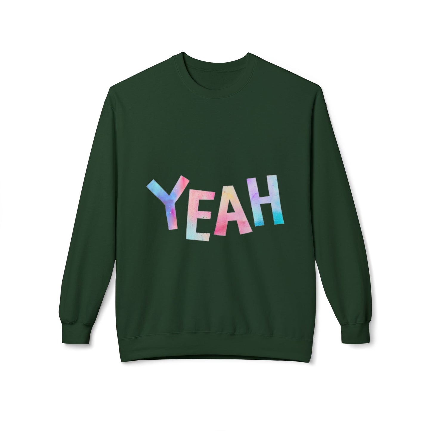 Colorful 'YEAH' Crewneck Sweatshirt,  Sweatshirt, Inspirational Gift, Cozy Fleece, Casual Wear, Everyday Comfort