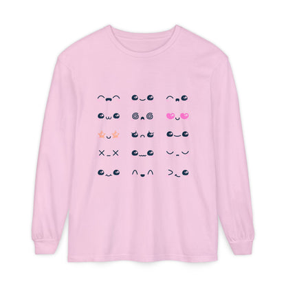 Cute Emojis Long Sleeve T-Shirt, Casual Wear, Gift for Friends, Cute Long Sleeve, Everyday Style, Graphic Tee