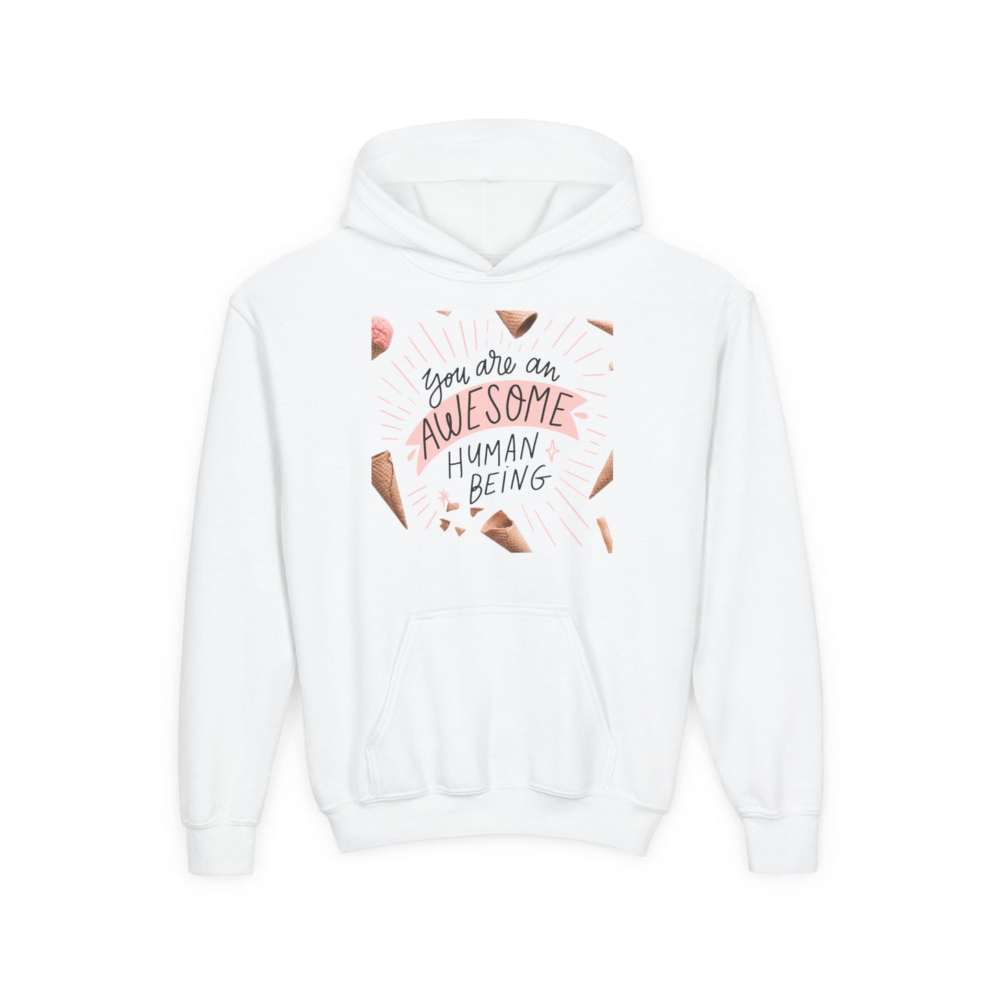 Youth Inspirational Hoodie - You Are An Awesome Human Being, Perfect Gift for Teens, Motivational Sweatshirt, Birthday Present