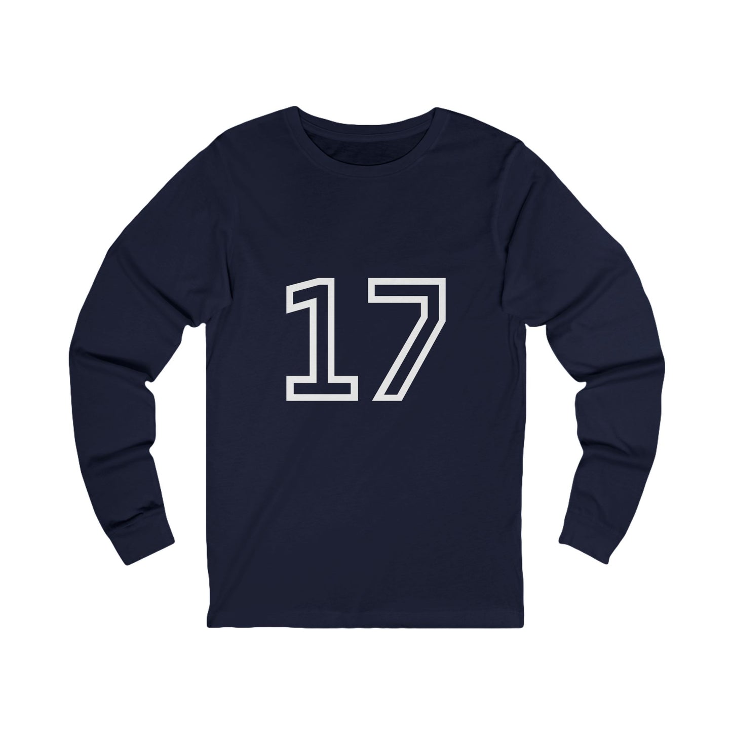 Minimalist  Long Sleeve Tee with Number 17, Casual Wear, Sports Life, Personalized Gift, Everyday Comfort, Fashion Statement