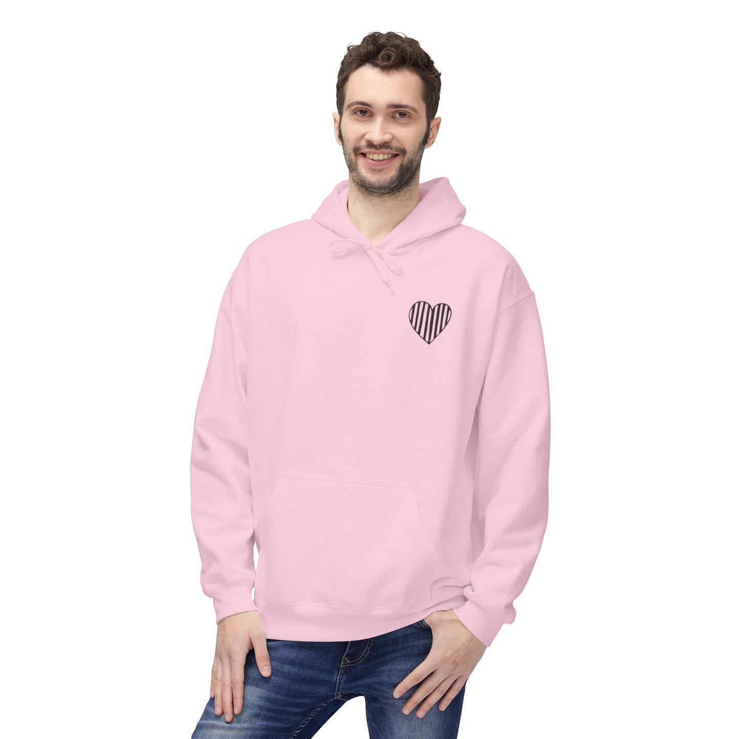 Striped Heart Fleece Hoodie - Soft, Cozy Apparel for All Seasons