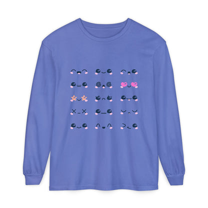 Cute Emojis Long Sleeve T-Shirt, Casual Wear, Gift for Friends, Cute Long Sleeve, Everyday Style, Graphic Tee