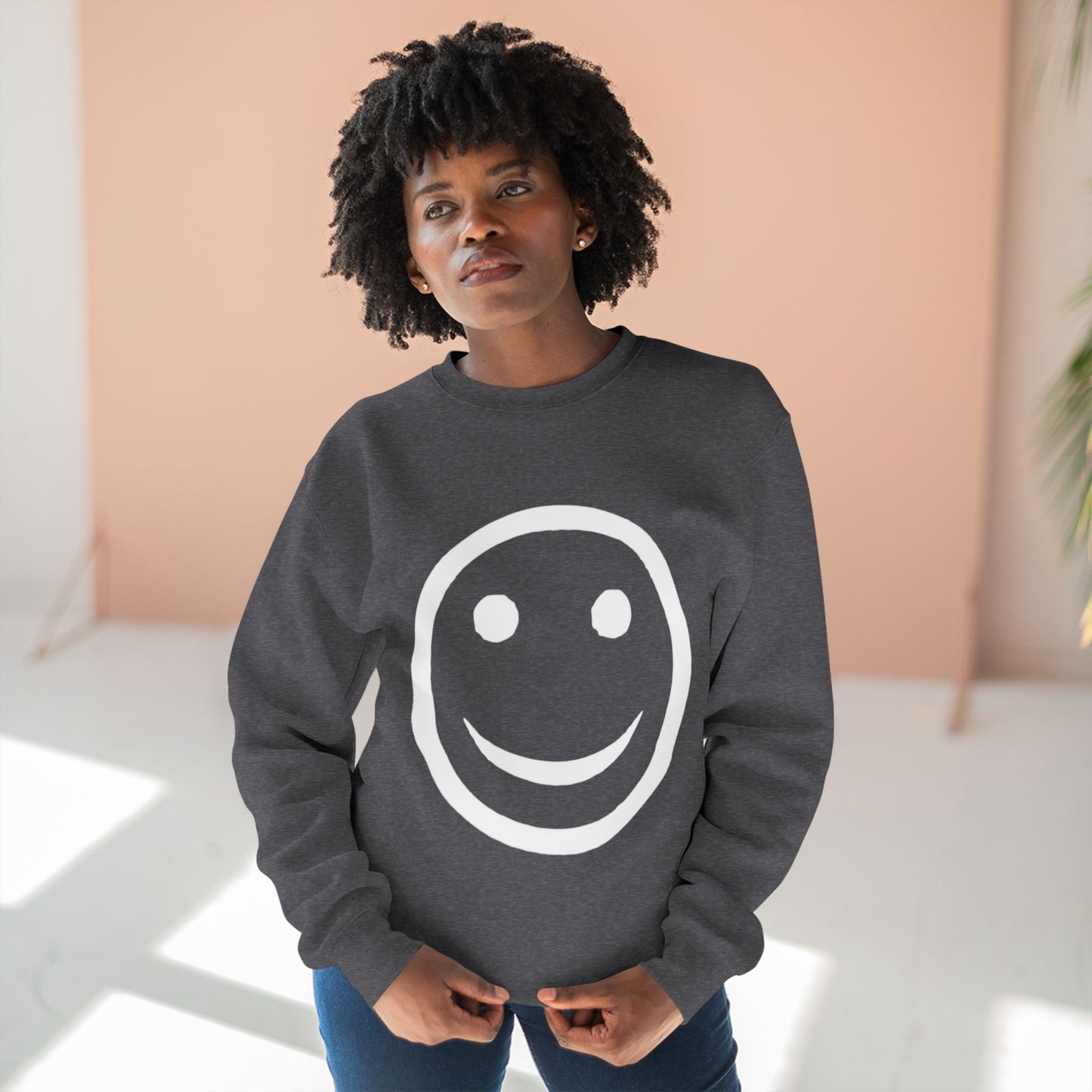 Happy Face Crewneck Sweatshirt, Cozy Gift for Friends, Casual Style, Everyday Wear, Fun Mood Boost