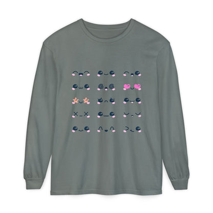 Cute Emojis Long Sleeve T-Shirt, Casual Wear, Gift for Friends, Cute Long Sleeve, Everyday Style, Graphic Tee