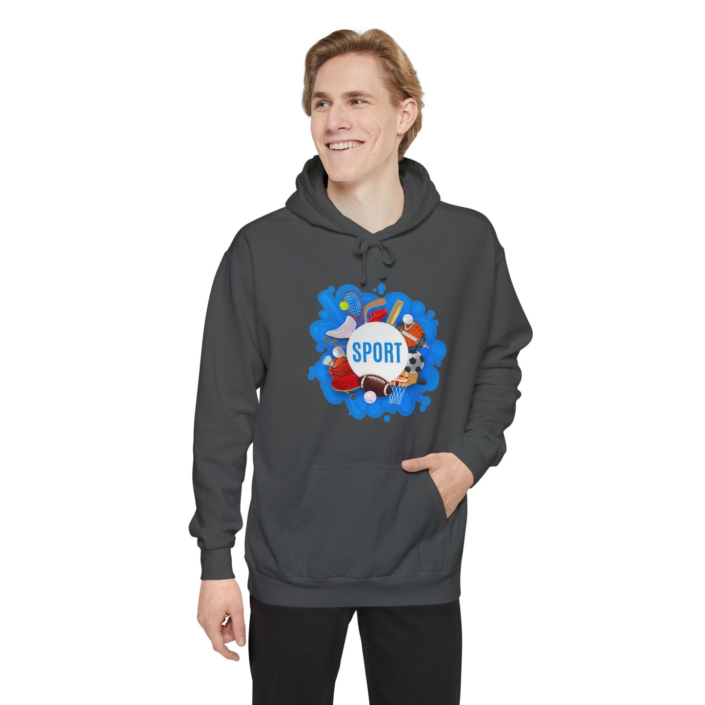 Sporty  Garment-Dyed Hoodie - Casual Comfort for Sports Lovers,  Apparel, Activewear, Gift for Athletes, Cozy Loungewear