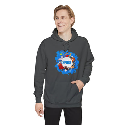 Sporty  Garment-Dyed Hoodie - Casual Comfort for Sports Lovers,  Apparel, Activewear, Gift for Athletes, Cozy Loungewear