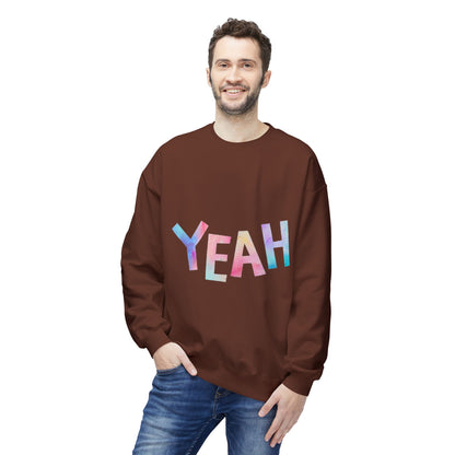 Colorful 'YEAH' Crewneck Sweatshirt,  Sweatshirt, Inspirational Gift, Cozy Fleece, Casual Wear, Everyday Comfort