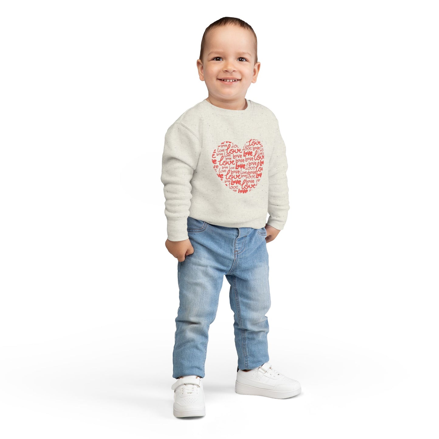 Toddler Love Heart Sweatshirt, Cute Baby Crewneck, Valentine Gift, Adorable Kids Apparel, Heart Sweatshirt for Toddlers