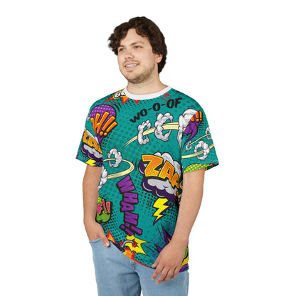 Comic Book Graphic Tee,  Tee, AOP T-shirt, Fun Graphic Shirt, Gift for Comic Lovers, Casual Wear, Cartoon Print Tee