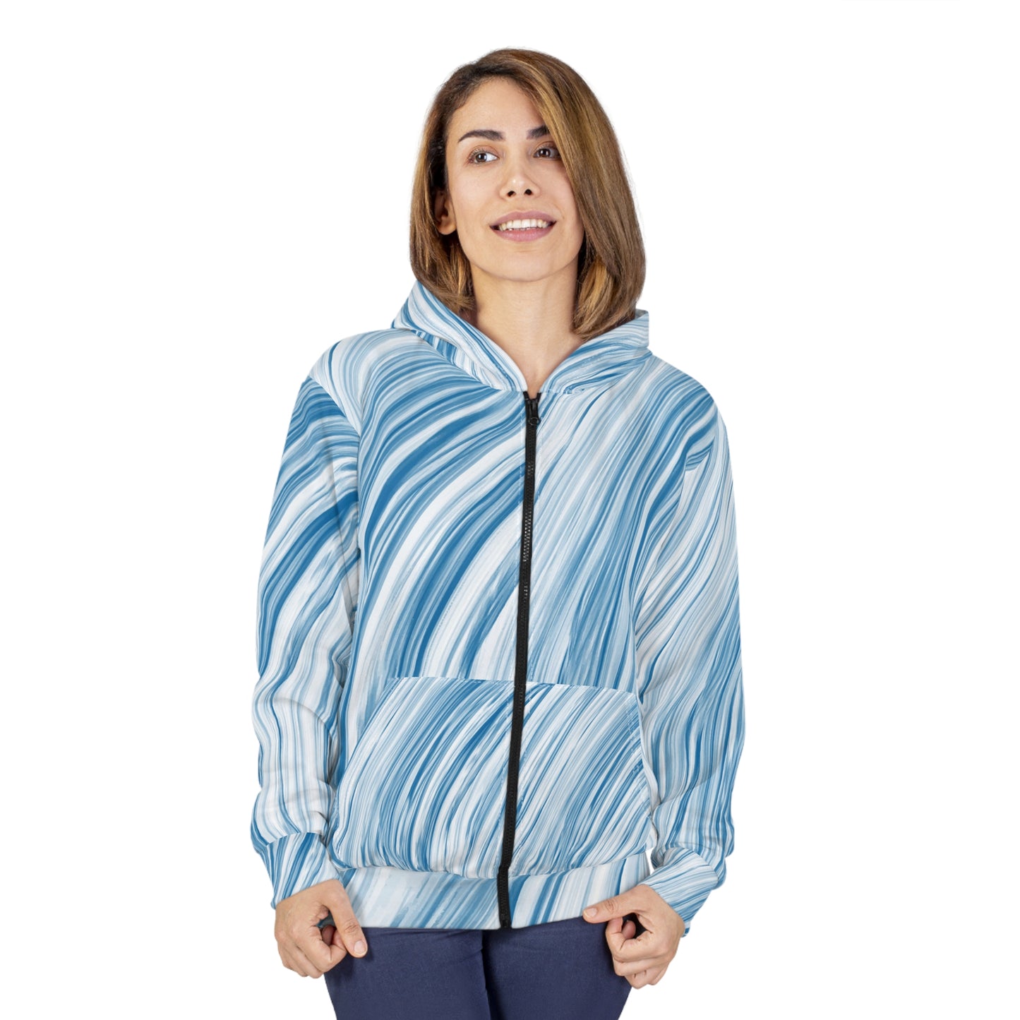 Marbled blue Zip Hoodie, Cozy Light Jacket, Casual Wear, Unique Streetwear, Gifts for Her, Fall Fashion