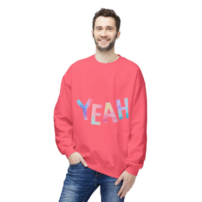 Colorful 'YEAH' Crewneck Sweatshirt,  Sweatshirt, Inspirational Gift, Cozy Fleece, Casual Wear, Everyday Comfort