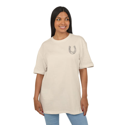 Casual Oversize Tee with Horseshoe Design, Comfortable Cotton Tee,  T-Shirt, Everyday Wear,  Relaxed Fit Tee