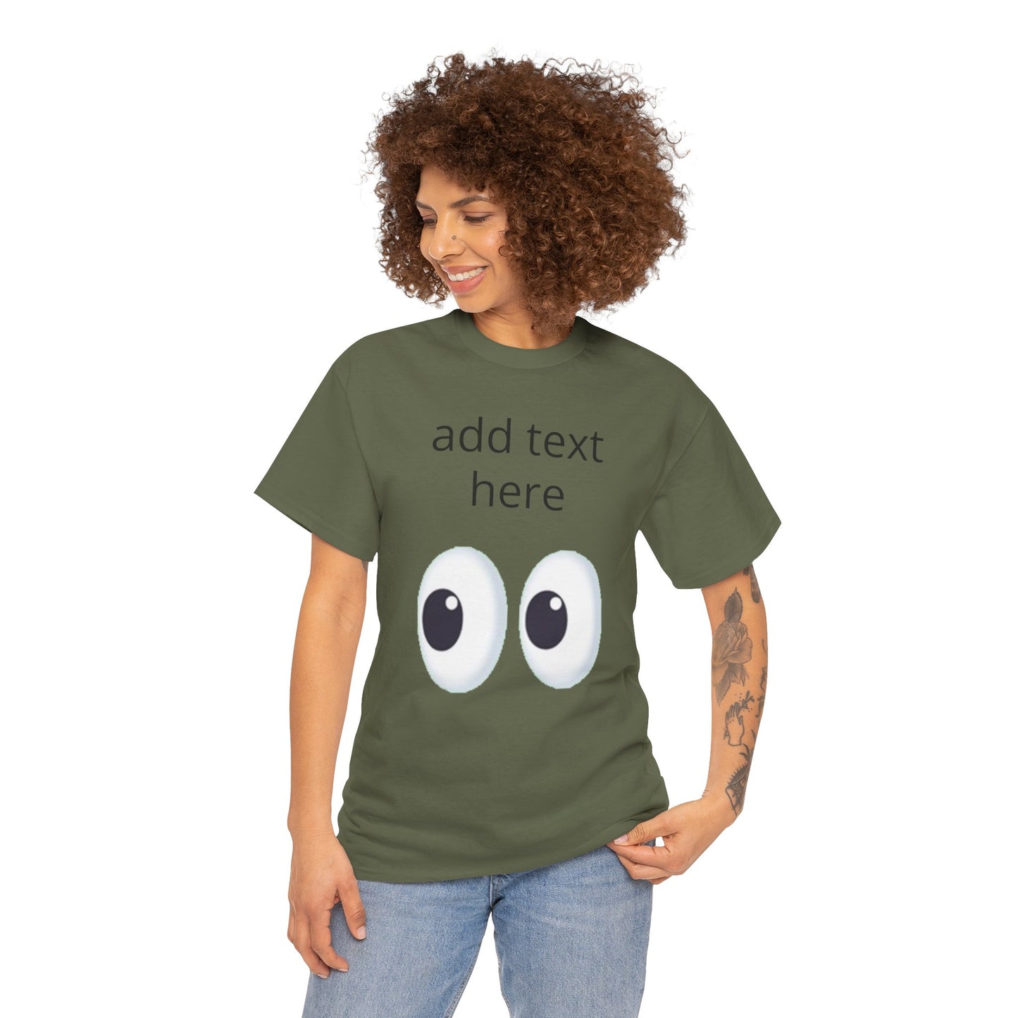 Funny Eyes Graphic Tee — Customizable “add text here” Shirt