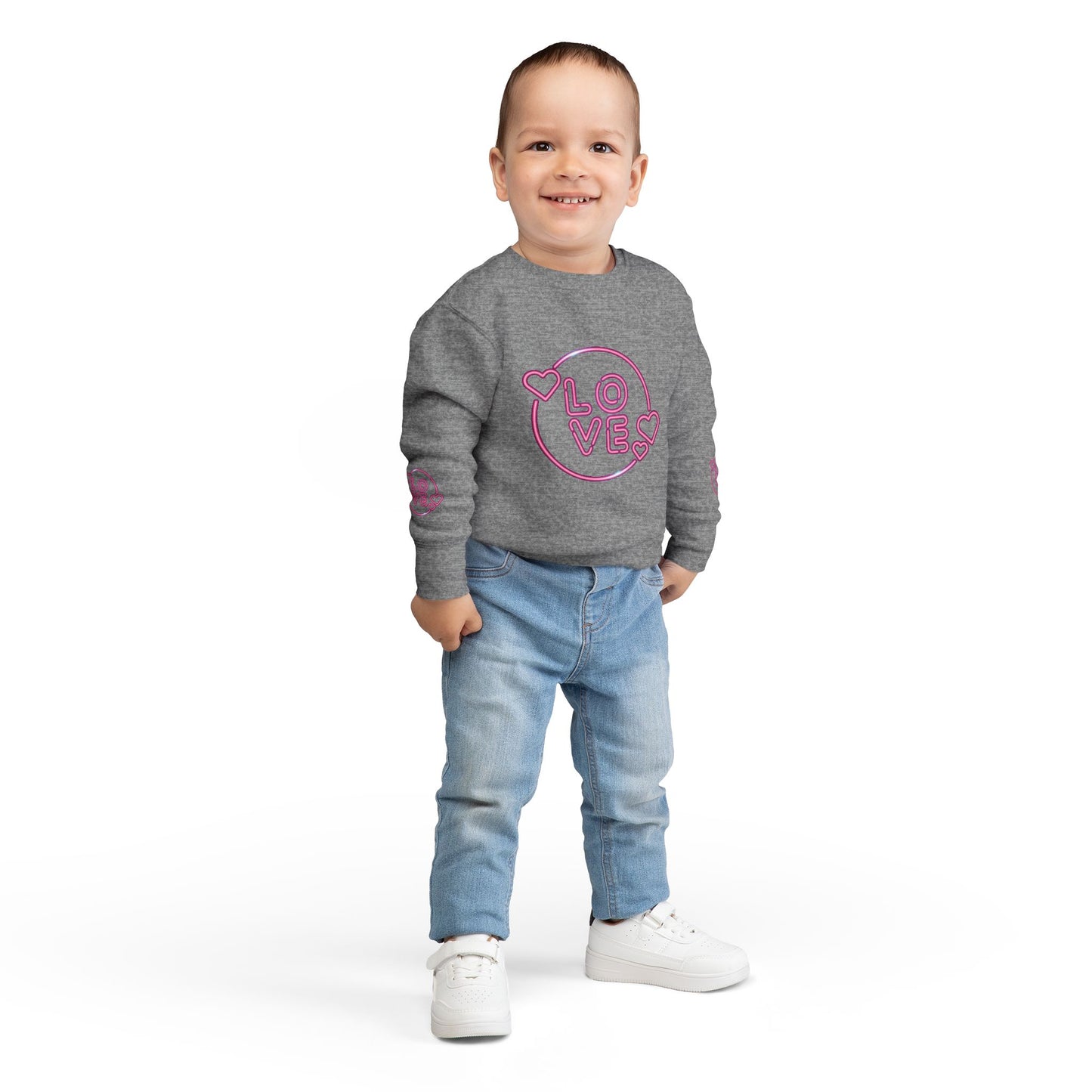 Charming Toddler Sweatshirt with 'Love' Print, Cozy Kids Pullover, Cute Gift for Birthdays, Playdates
