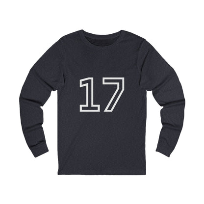 Minimalist  Long Sleeve Tee with Number 17, Casual Wear, Sports Life, Personalized Gift, Everyday Comfort, Fashion Statement