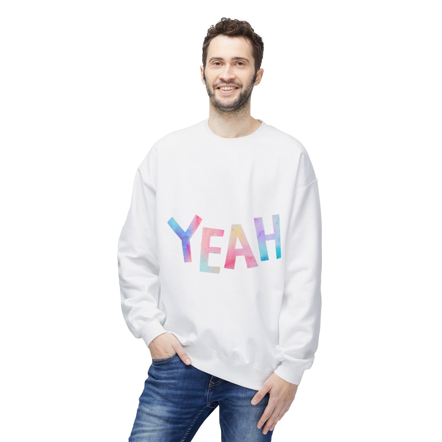 Colorful 'YEAH' Crewneck Sweatshirt,  Sweatshirt, Inspirational Gift, Cozy Fleece, Casual Wear, Everyday Comfort