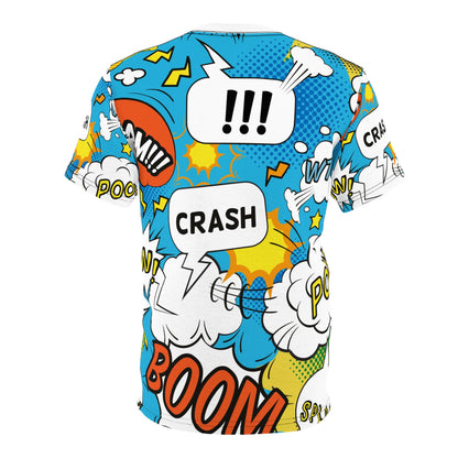 Comic Book Graphic Tee,  Tee, AOP T-shirt, Fun Graphic Shirt, Gift for Comic Lovers, Casual Wear, Cartoon Print Tee