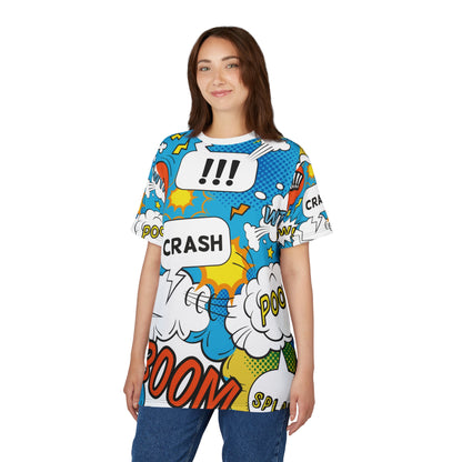 Comic Book Graphic Tee,  Tee, AOP T-shirt, Fun Graphic Shirt, Gift for Comic Lovers, Casual Wear, Cartoon Print Tee