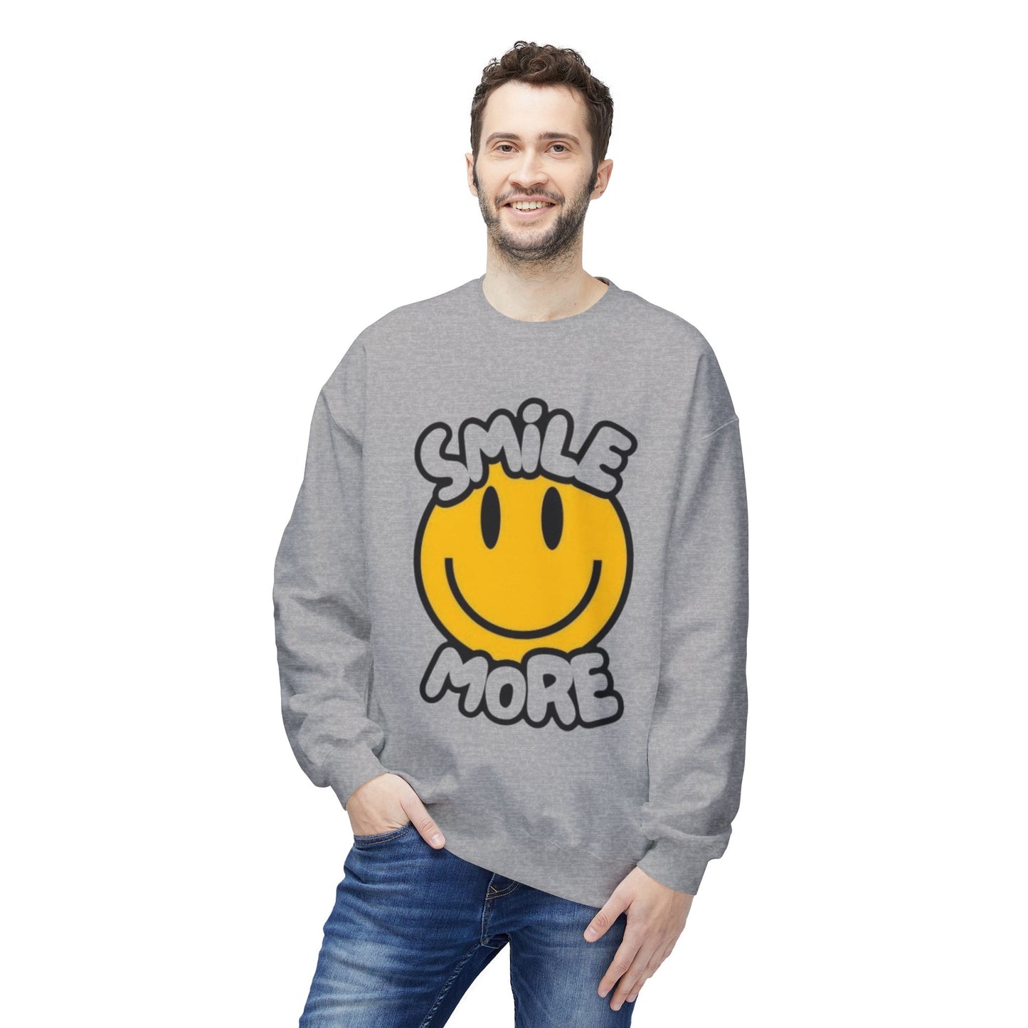 Smiley Face Fleece Crewneck Sweatshirt | Sweatshirt for Everyday Comfort, Gifts, Casual Wear, Smile More Apparel, Cozy Fashion
