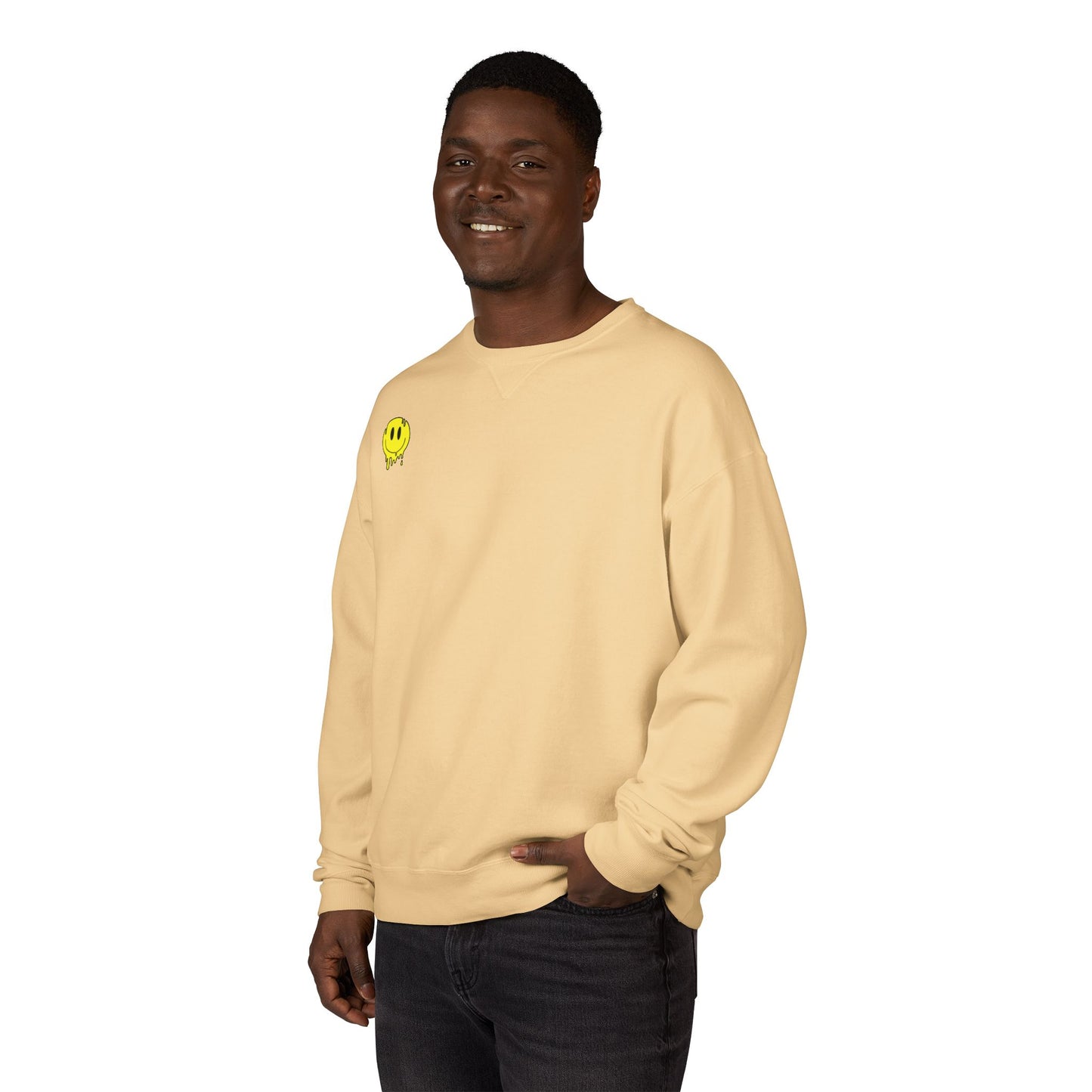 Smiley Face ComfortWash Sweatshirt | Cozy  Crewneck for Everyday Wear, Gifts, Relaxation, Casual Outfits, Cheerful Vibe