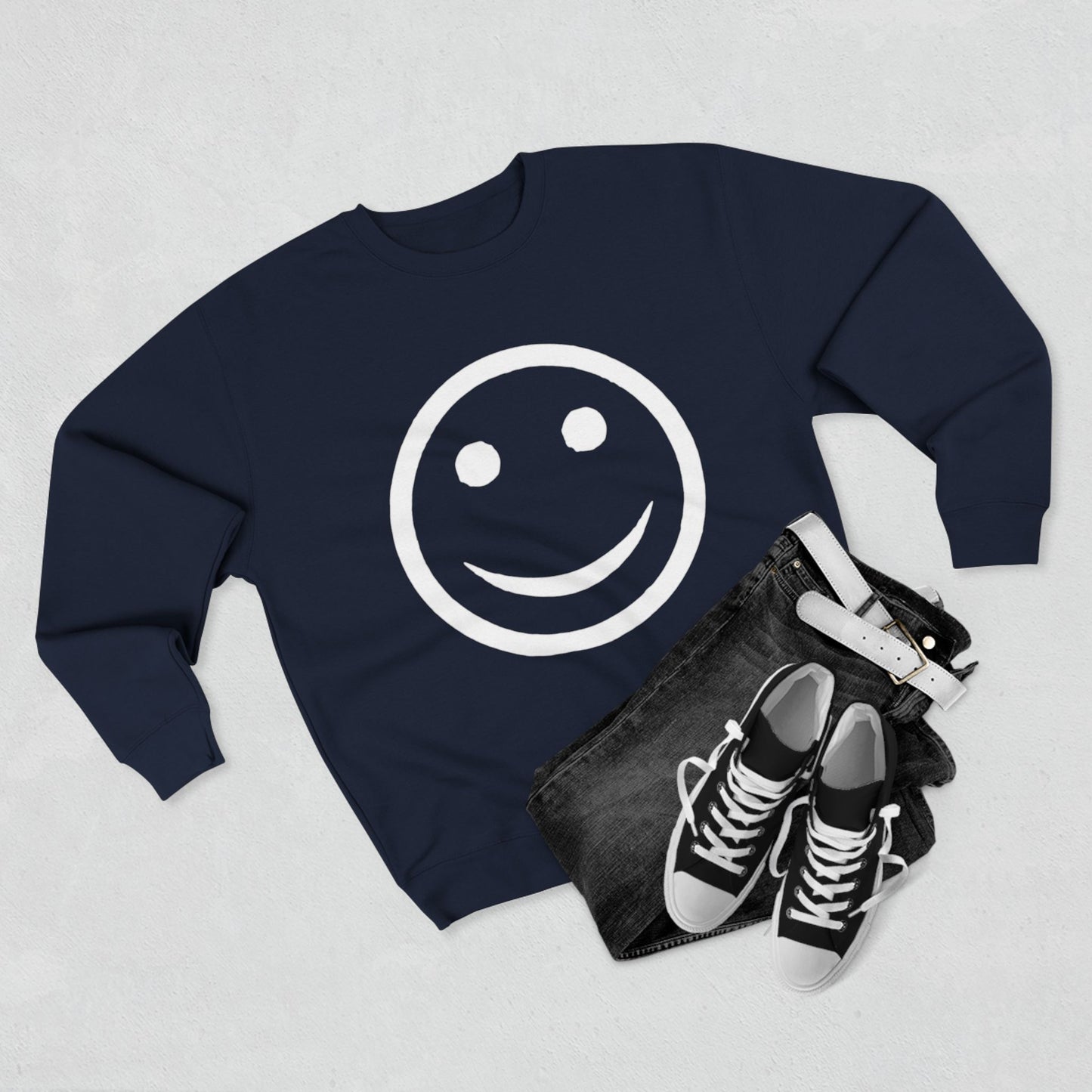 Happy Face Crewneck Sweatshirt, Cozy Gift for Friends, Casual Style, Everyday Wear, Fun Mood Boost