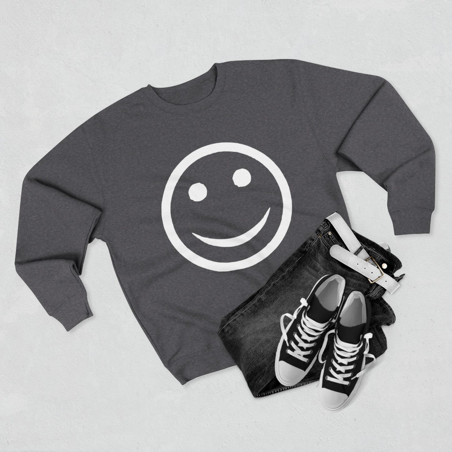 Happy Face Crewneck Sweatshirt, Cozy Gift for Friends, Casual Style, Everyday Wear, Fun Mood Boost