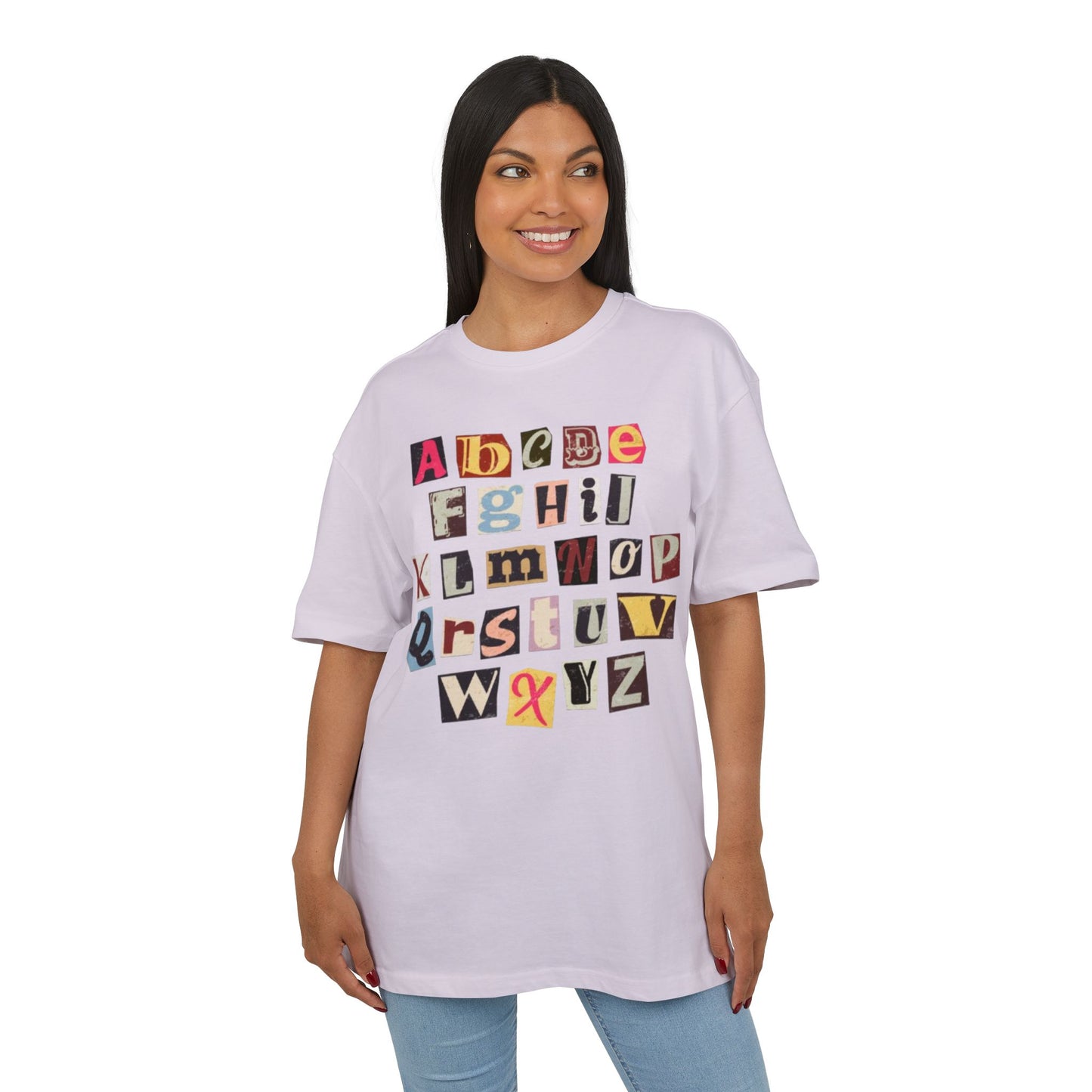 Playful Alphabet Oversize Tee, Comfortable Graphic Shirt, Casual Wear, Gift for Kids and Adults, Fun T-Shirt for Any Occasion