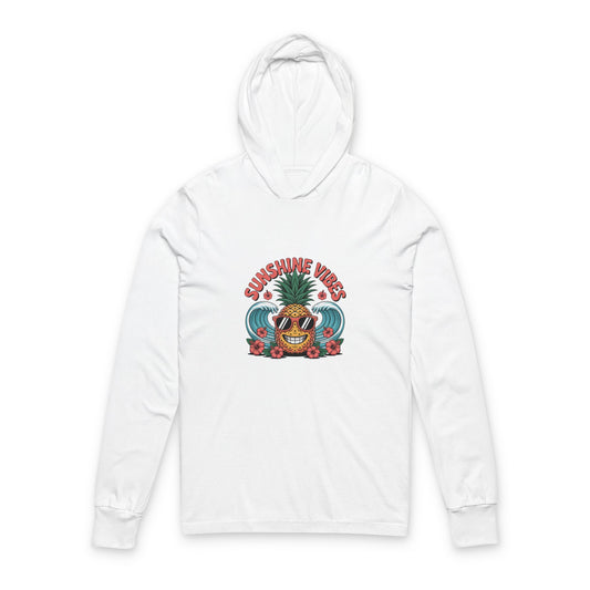 Sunny Vibes Hooded Long Sleeve Tee |  Beachwear, Summer Apparel, Casual Getaway Top, Vacation Must-Have, Gift for Sunshine Lovers
