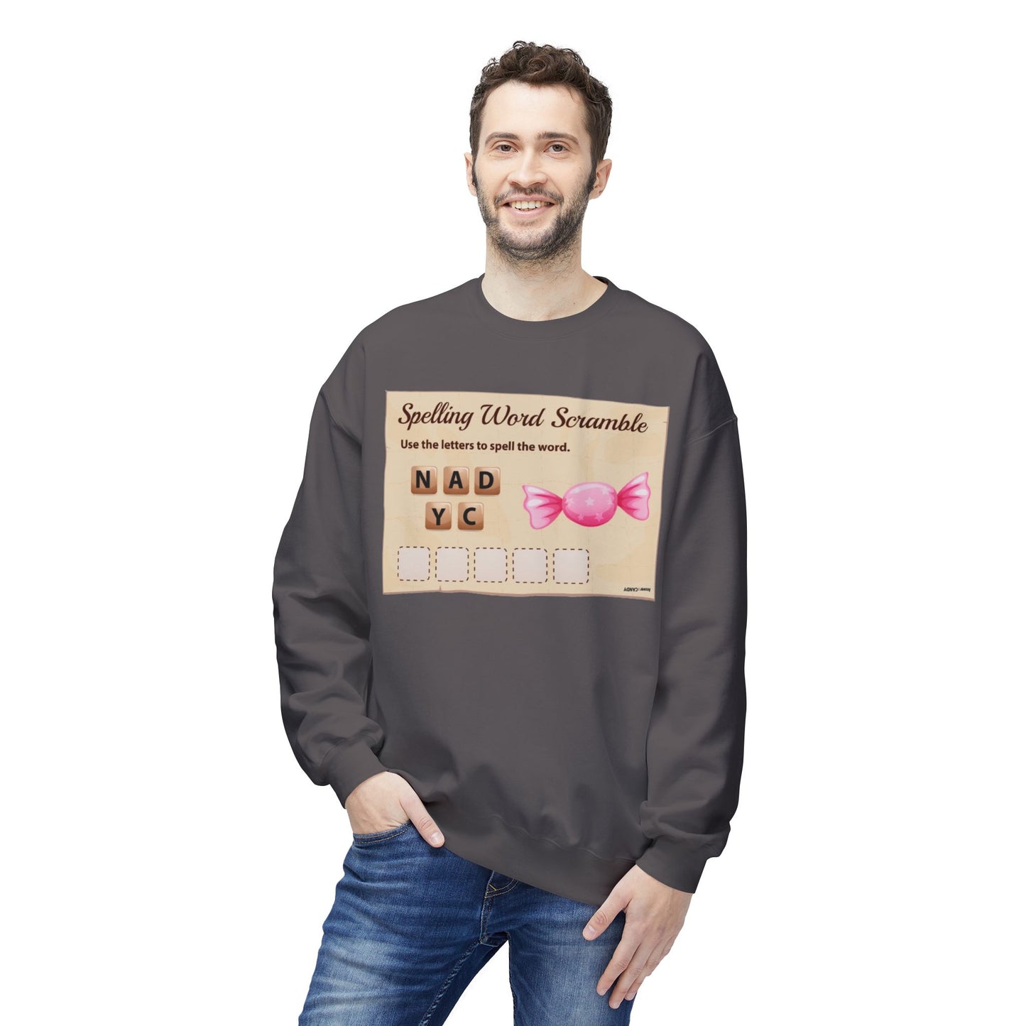 Creative Spelling Word Scramble Crewneck Sweatshirt, Fun Apparel, Unique Gift, Cozy Wear, Interactive Teaching Tool