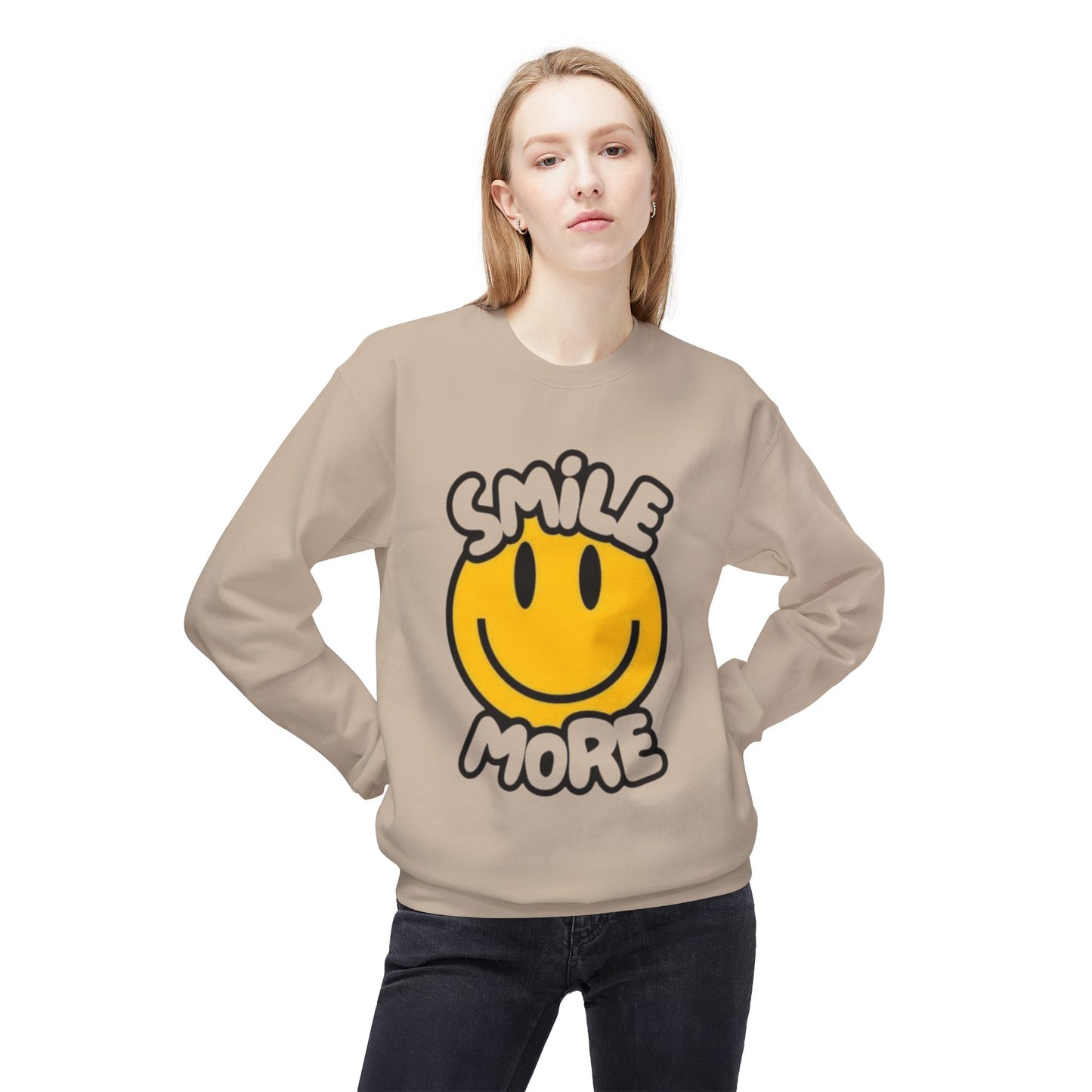 Smiley Face Fleece Crewneck Sweatshirt | Sweatshirt for Everyday Comfort, Gifts, Casual Wear, Smile More Apparel, Cozy Fashion
