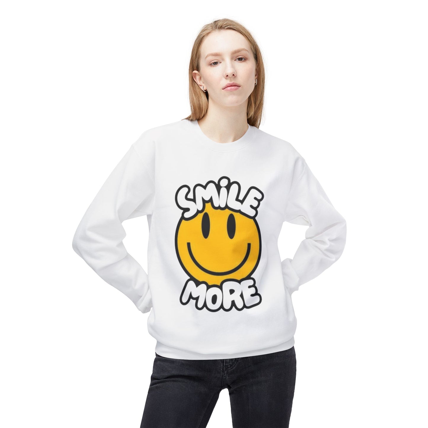 Smiley Face Fleece Crewneck Sweatshirt | Sweatshirt for Everyday Comfort, Gifts, Casual Wear, Smile More Apparel, Cozy Fashion