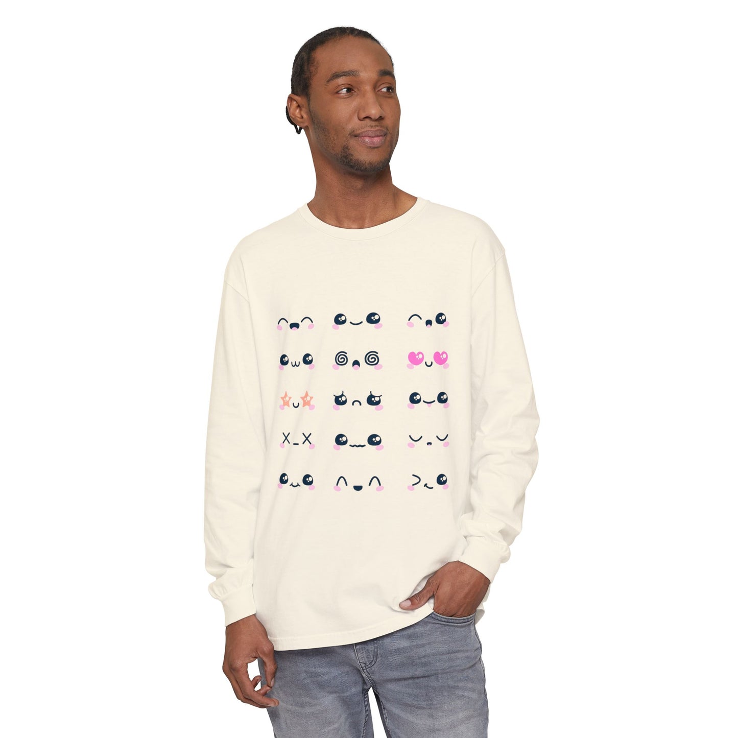 Cute Emojis Long Sleeve T-Shirt, Casual Wear, Gift for Friends, Cute Long Sleeve, Everyday Style, Graphic Tee