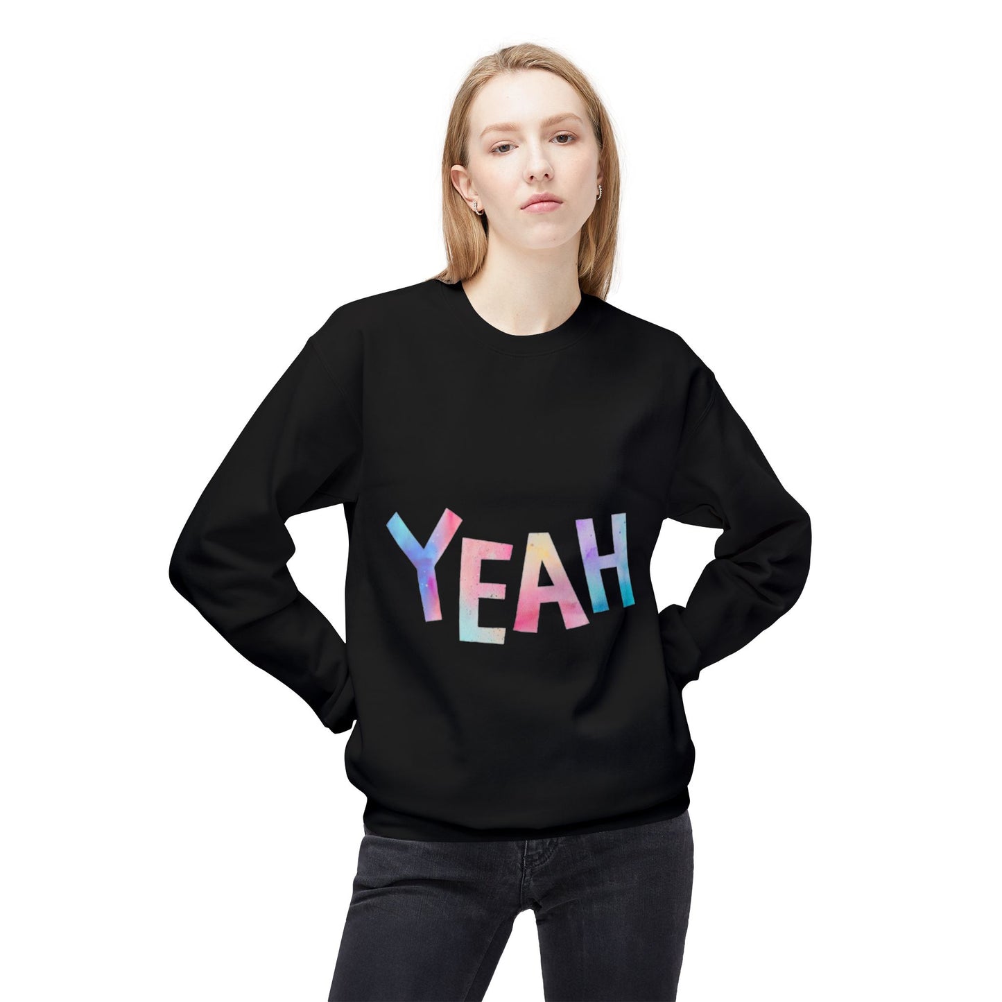 Colorful 'YEAH' Crewneck Sweatshirt,  Sweatshirt, Inspirational Gift, Cozy Fleece, Casual Wear, Everyday Comfort