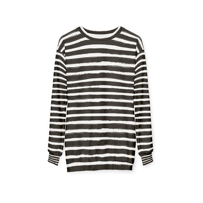 Trendy Black and White Striped  Sweatshirt, Casual Wear, Cozy Gift, Street Style, Layering Piece, Comfortable Fashion