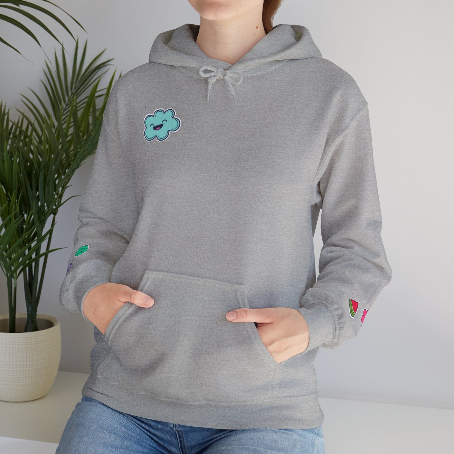 Cute Illustrated Hoodie with Flowers,  Sweatshirt for Spring, Funny Cloud Design, Gift for Teens, Cozy Casual Wear