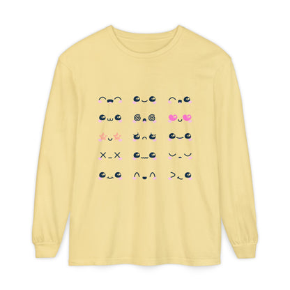 Cute Emojis Long Sleeve T-Shirt, Casual Wear, Gift for Friends, Cute Long Sleeve, Everyday Style, Graphic Tee