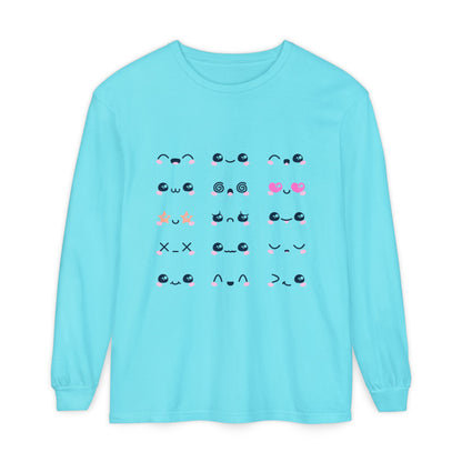 Cute Emojis Long Sleeve T-Shirt, Casual Wear, Gift for Friends, Cute Long Sleeve, Everyday Style, Graphic Tee