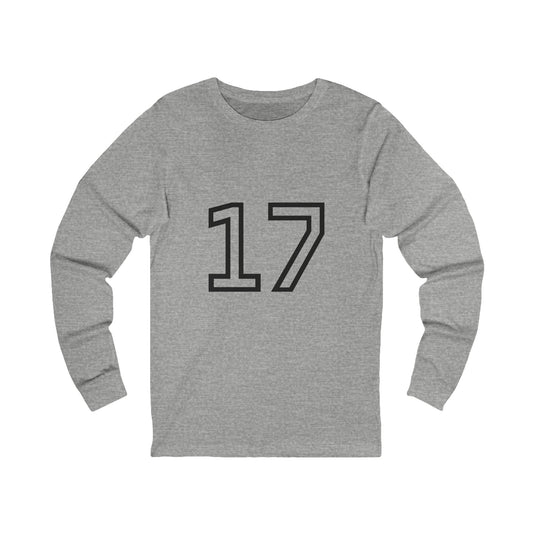 Minimalist  Long Sleeve Tee with Number 17, Casual Wear, Sports Life, Personalized Gift, Everyday Comfort, Fashion Statement