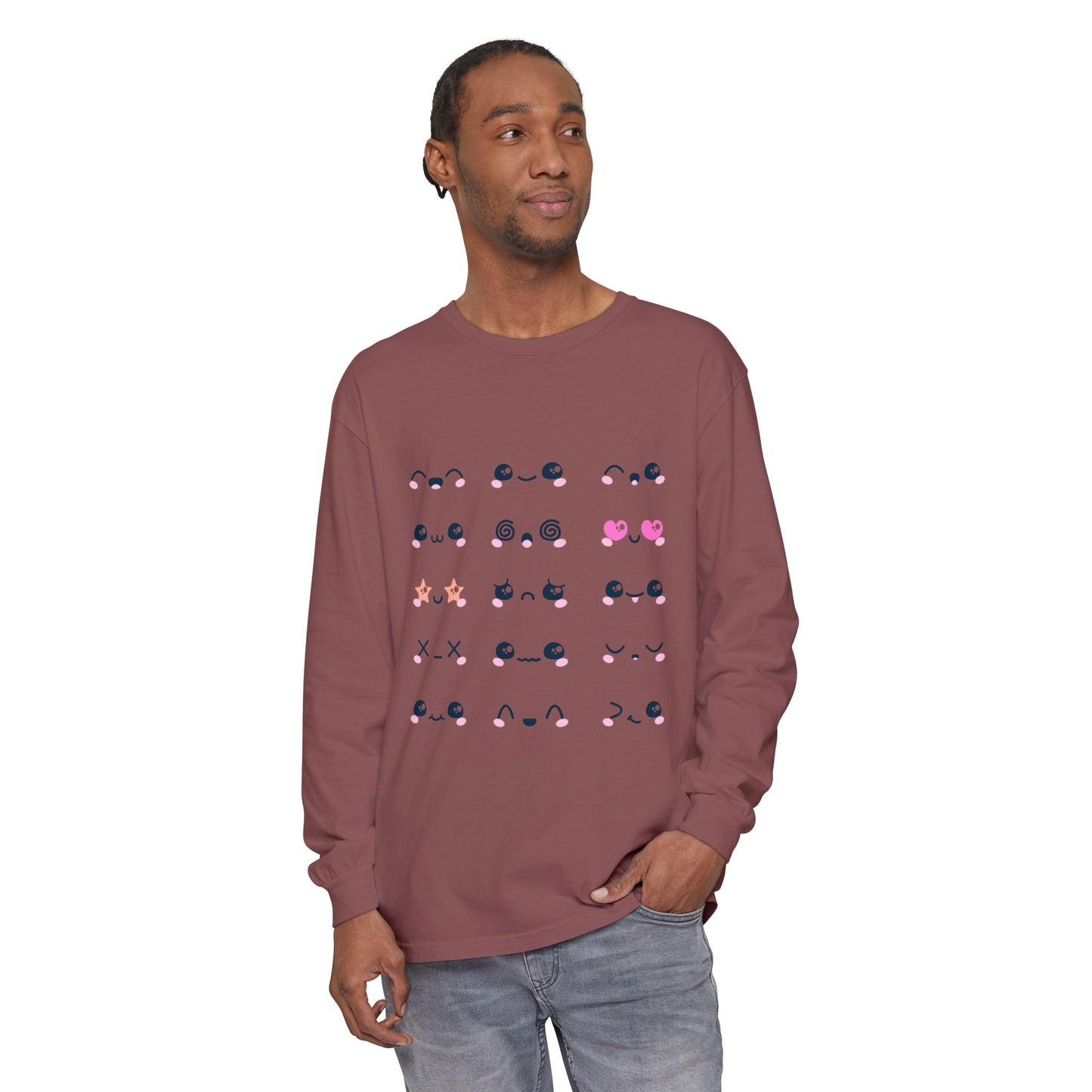 Cute Emojis Long Sleeve T-Shirt, Casual Wear, Gift for Friends, Cute Long Sleeve, Everyday Style, Graphic Tee
