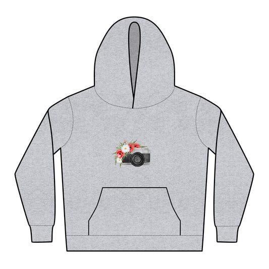 Floral Camera Kids Hoodie - Perfect for Photography Lovers, Gift for Kids, Relaxed Style, Trendy Kidswear, Birthday Present