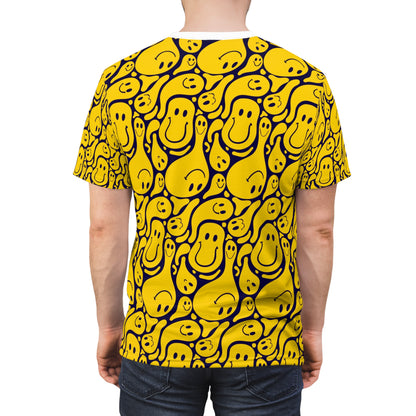 Smiley Face  Cut & Sew Tee, Fun Graphic Shirt, Casual Wear, Gift for Friends, Bright Summer Fashion, Cheerful Tee