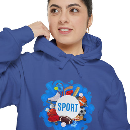 Sporty  Garment-Dyed Hoodie - Casual Comfort for Sports Lovers,  Apparel, Activewear, Gift for Athletes, Cozy Loungewear