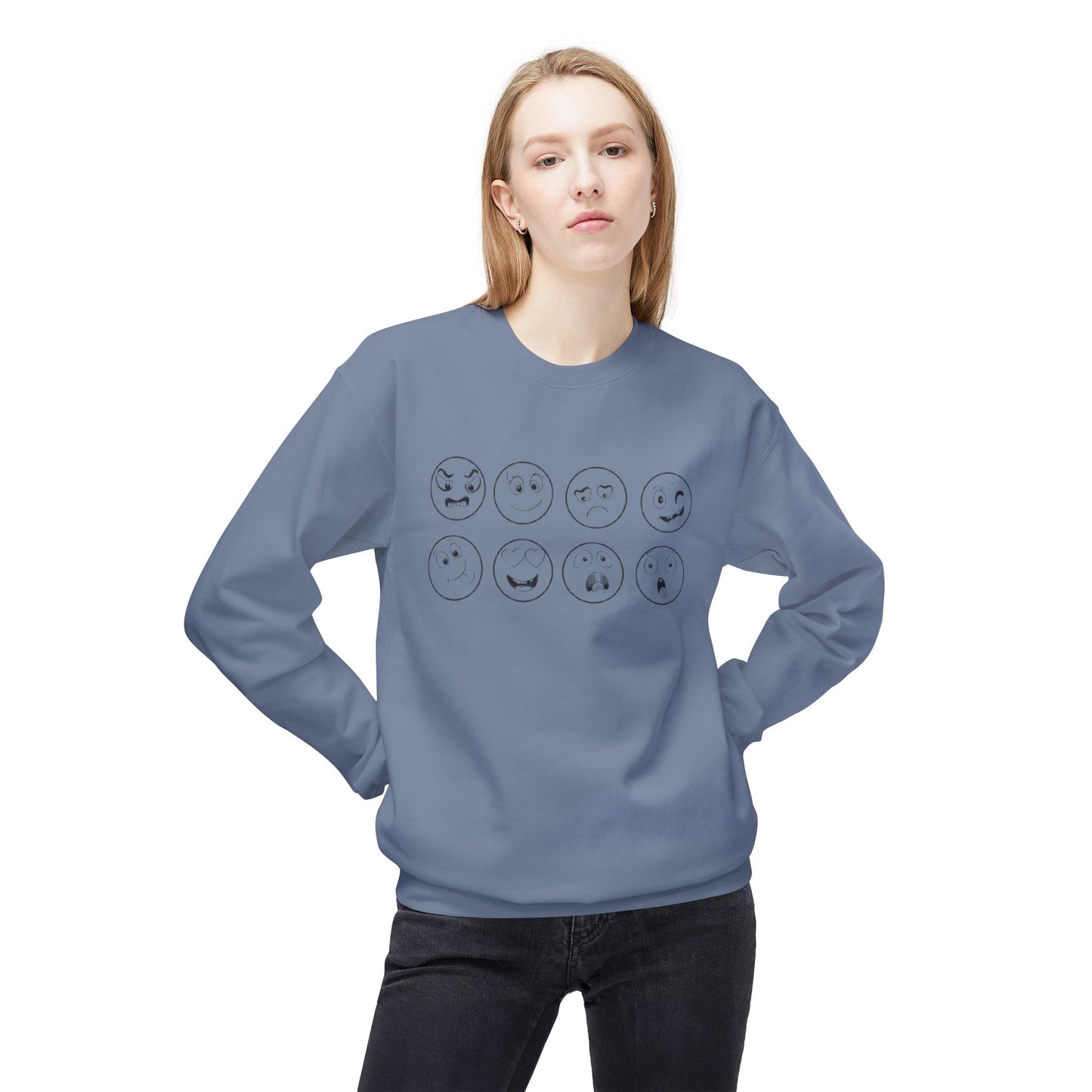 Emoticon Crewneck Sweatshirt - Cozy Fleece Sweatshirt, Gift for Friends, Funny Emoji Apparel, Mood Swag, Casual Layering