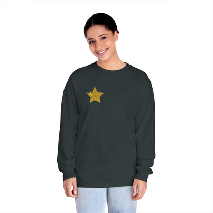 Golden Star  Long Sleeve T-Shirt, Casual Shirt, Gift for Her, Holiday Apparel, Everyday Wear, Comfortable Style