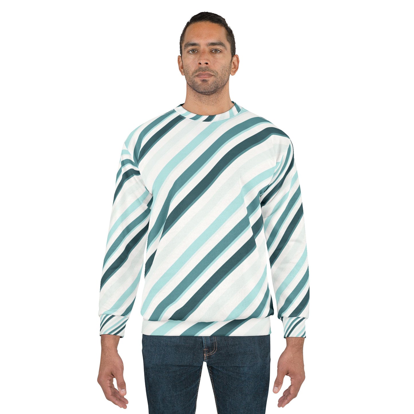 Stylish  Sweatshirt with Geo Stripes, Cozy Casual Wear, Gift for Her, Him, Best for Fall, Winter, Birthday, Holidays