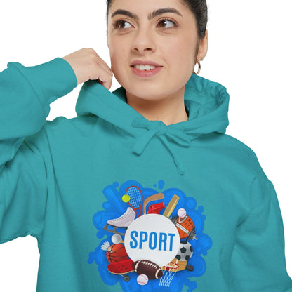 Sporty  Garment-Dyed Hoodie - Casual Comfort for Sports Lovers,  Apparel, Activewear, Gift for Athletes, Cozy Loungewear