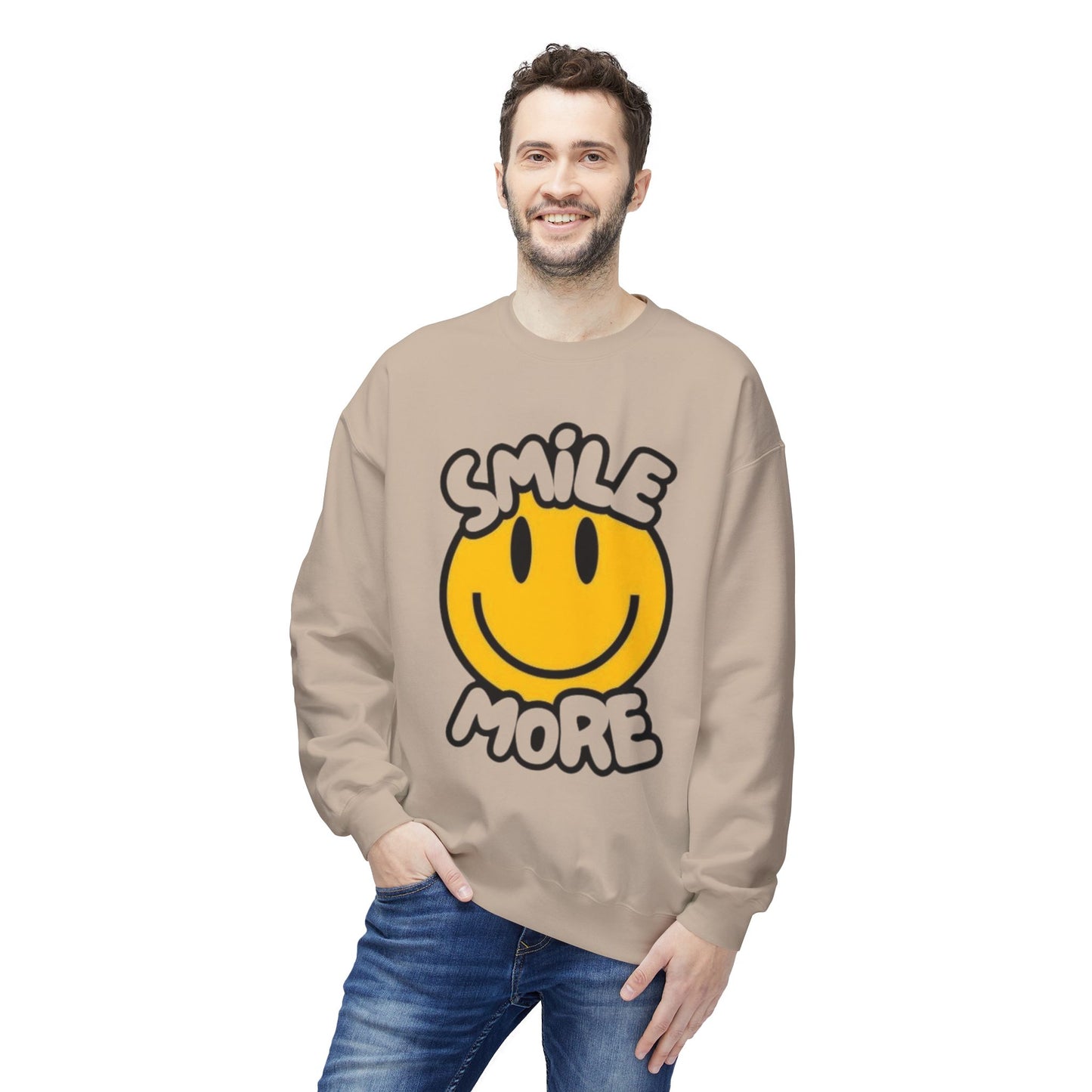 Smiley Face Fleece Crewneck Sweatshirt | Sweatshirt for Everyday Comfort, Gifts, Casual Wear, Smile More Apparel, Cozy Fashion