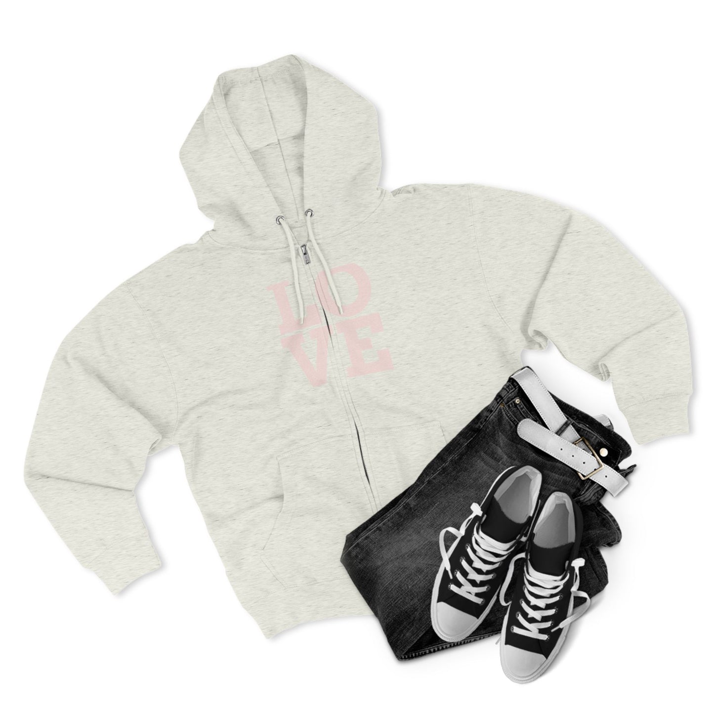 Zip Hoodie with Love Design, Cozy Streetwear for Couples, Valentine's Gift, Casual Wear, Everyday Comfort