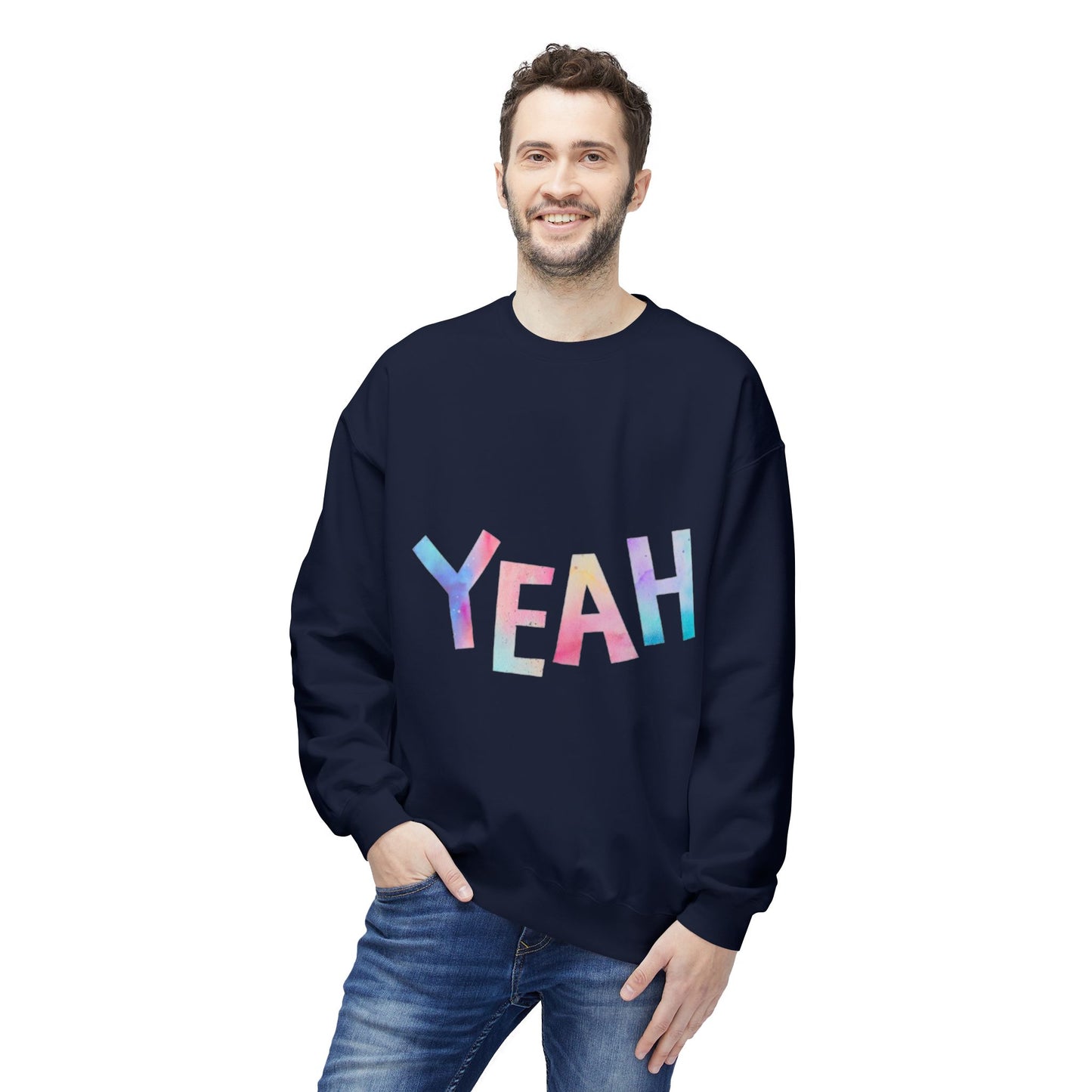 Colorful 'YEAH' Crewneck Sweatshirt,  Sweatshirt, Inspirational Gift, Cozy Fleece, Casual Wear, Everyday Comfort