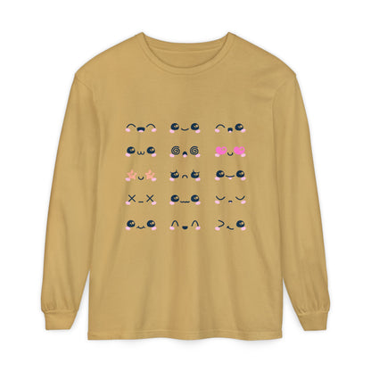 Cute Emojis Long Sleeve T-Shirt, Casual Wear, Gift for Friends, Cute Long Sleeve, Everyday Style, Graphic Tee